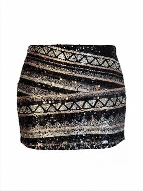 Express Black Sequin Mini Skirt with Silver and rose Accents